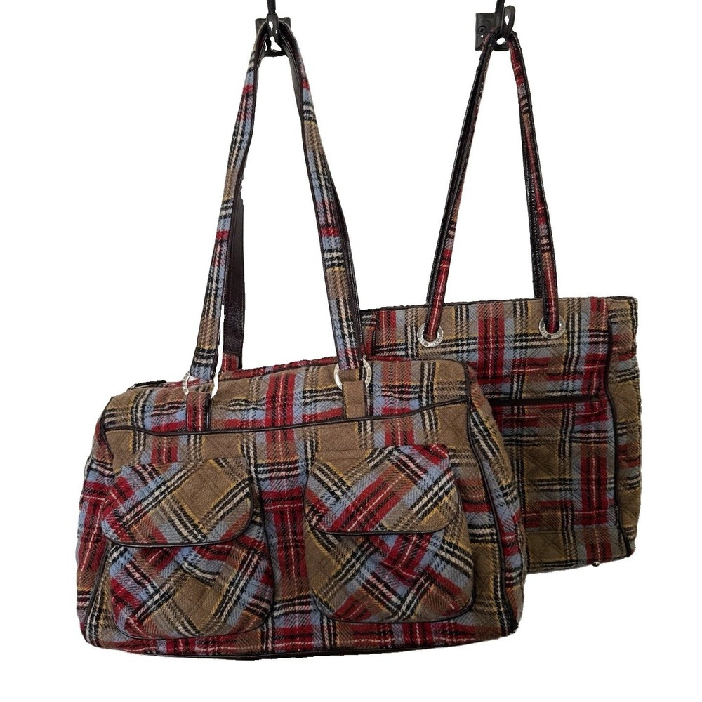 Vera Bradley Highland Tweed Plaid Overnight Duffle Carryon Bag & Tote